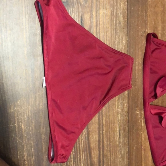 Red Deep-V Ruffled Triangle-Cup, Low Rise Bikinis - Picture 7 of 8